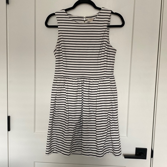 J. Crew White and Black Stripe Sleeveless Dress with Pockets - Picture 2 of 13